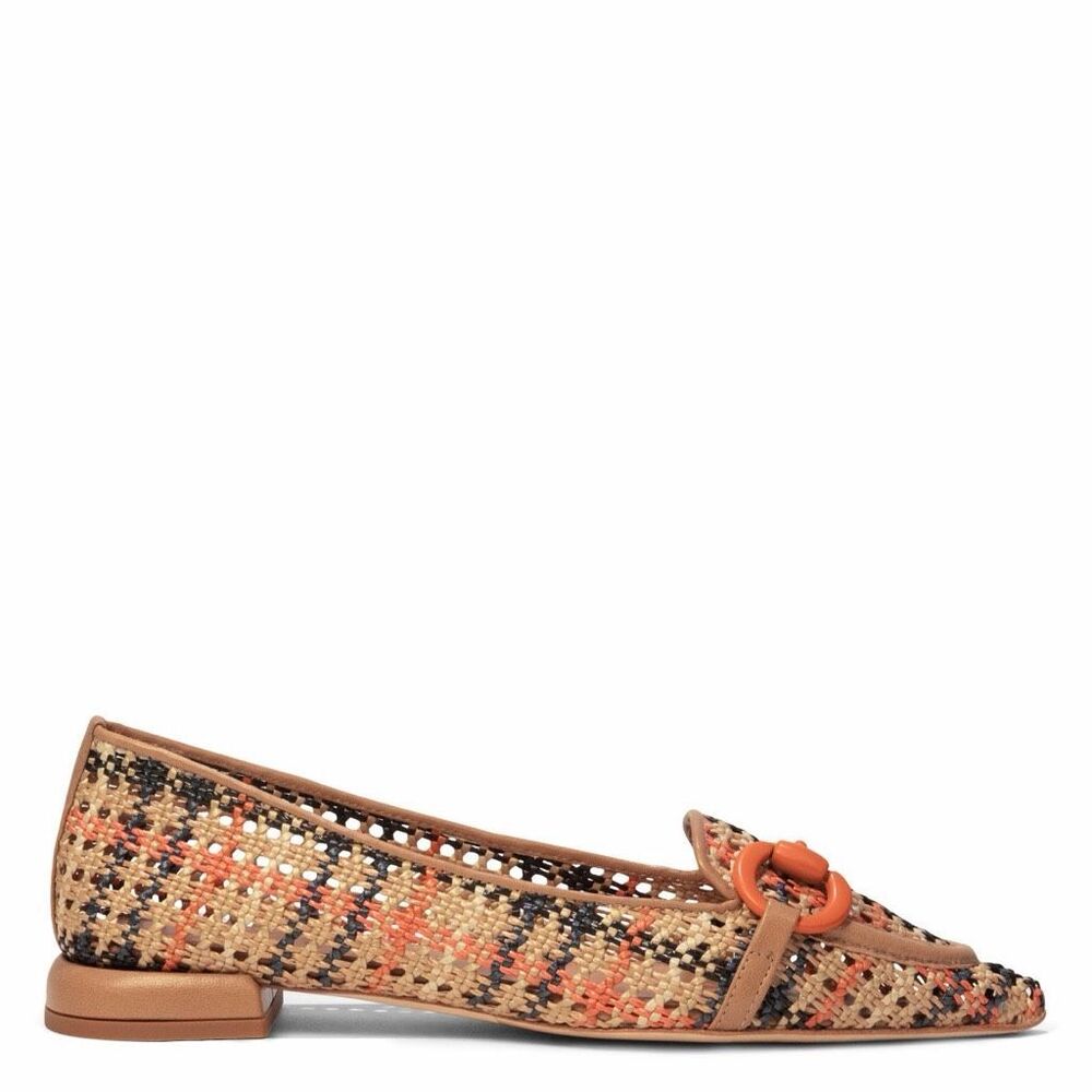 DONALD PLINER Women’s Natural Orange Black Woven Raffia Beebee Loafers Size 9.5